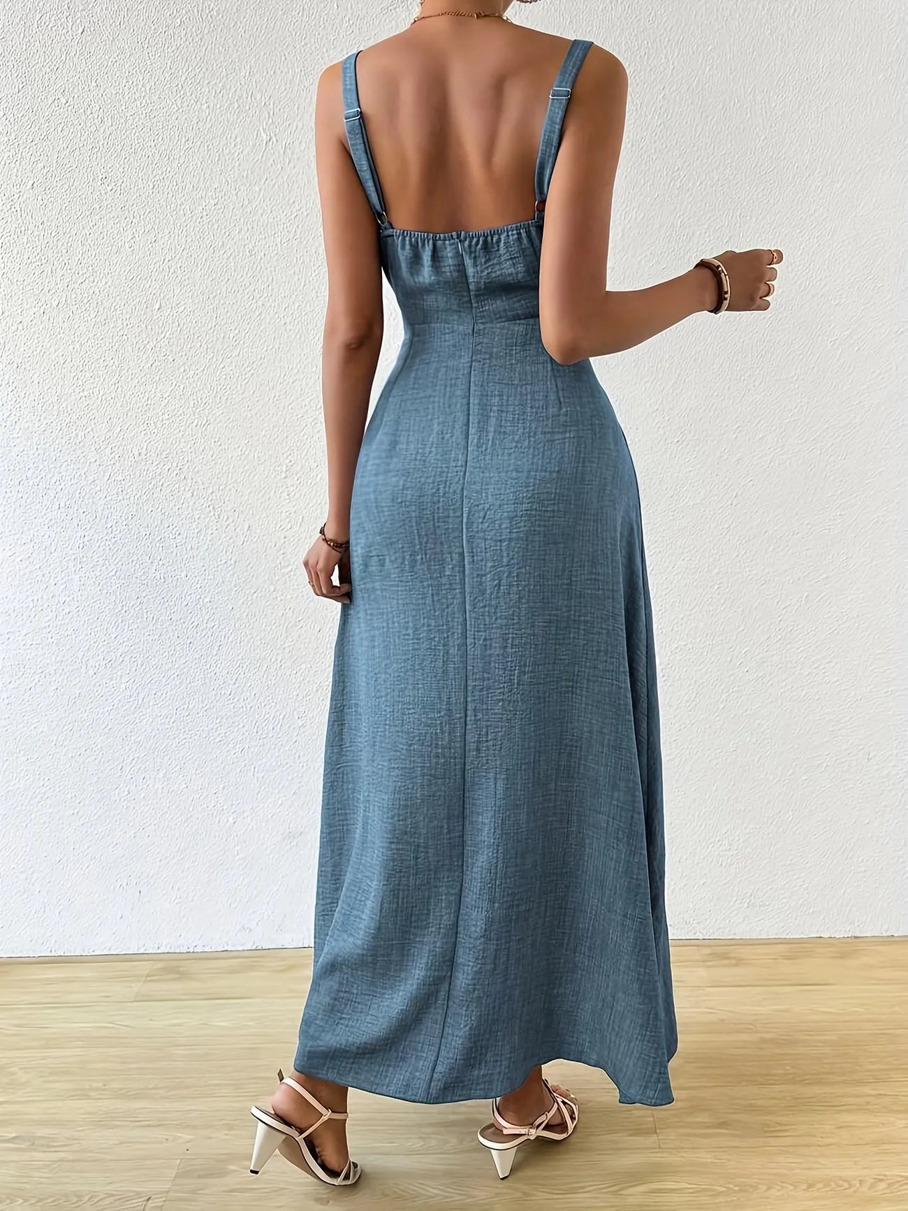 Women's Tie-Front Square Neck Maxi Dress