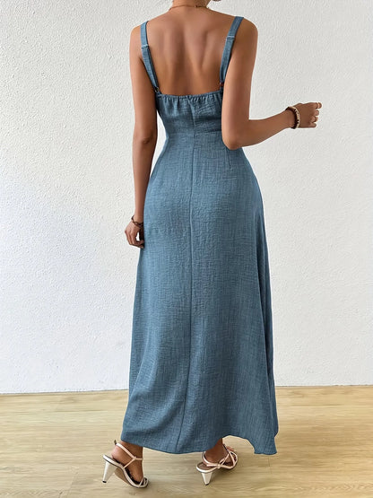 Women's Tie-Front Square Neck Maxi Dress