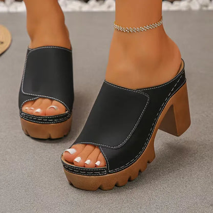 Women’s Open-Toe Platform Block Heel Mule Sandals