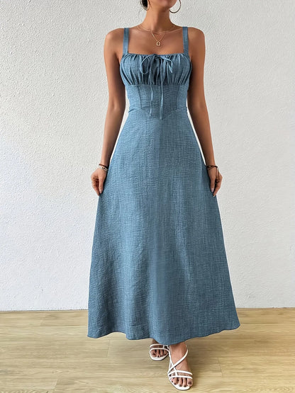 Women's Tie-Front Square Neck Maxi Dress