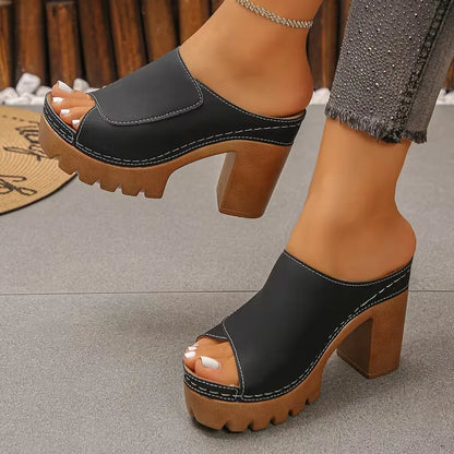 Women’s Open-Toe Platform Block Heel Mule Sandals