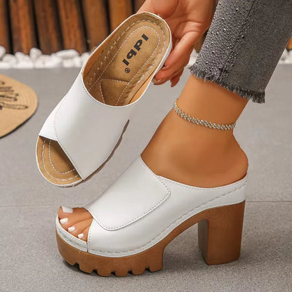Women’s Open-Toe Platform Block Heel Mule Sandals