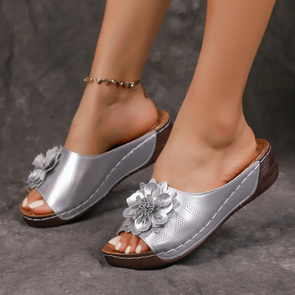 Women’s Floral Open-Toe Comfort Wedge Sandals