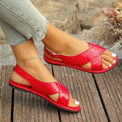 Women’s Croc-Embossed Crisscross Slingback Flat Sandals