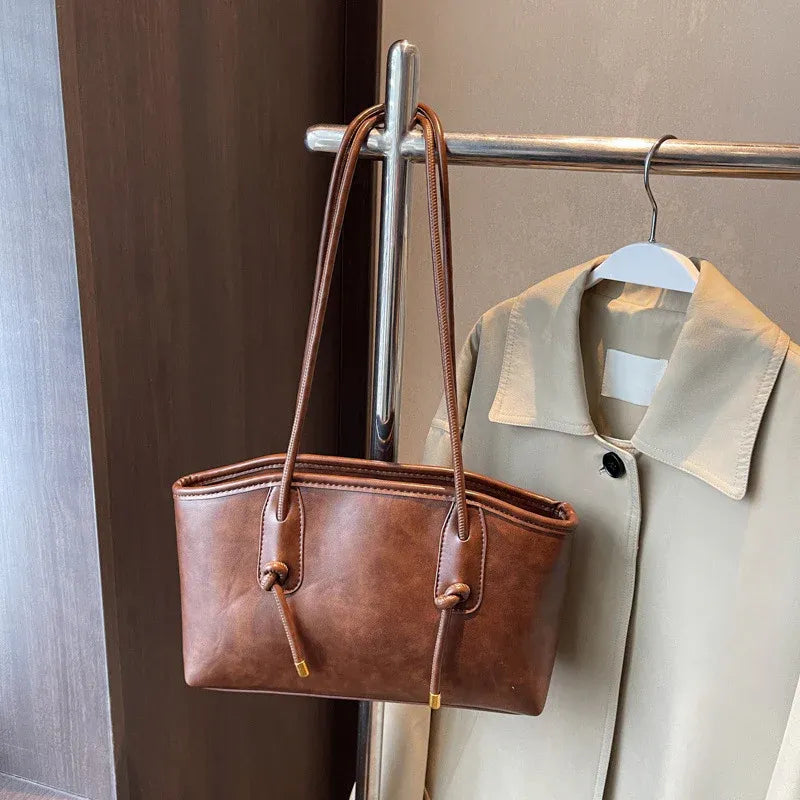 Women’s Vintage-Style Faux Leather Shoulder Tote Bag