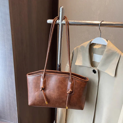 Women’s Vintage-Style Faux Leather Shoulder Tote Bag