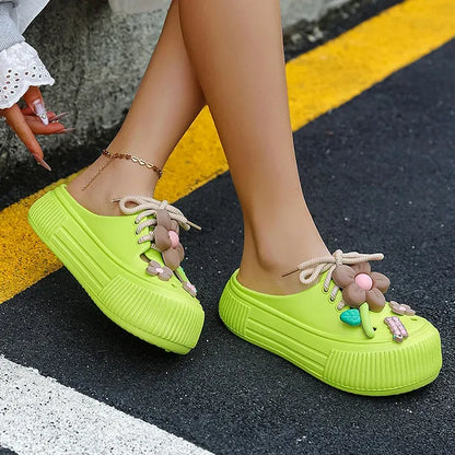 Women’s Platform Slide Sandals with 3D Floral Design