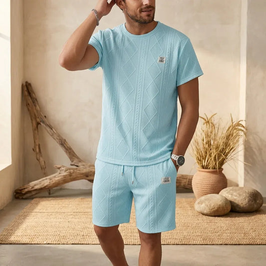 Men’s Textured Short-Sleeve Shirt and Shorts Set