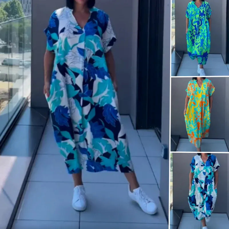 Women's Floral Print Button Front Maxi Dress