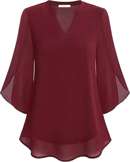 Women’s Split Sleeve V-Neck Chiffon Blouse