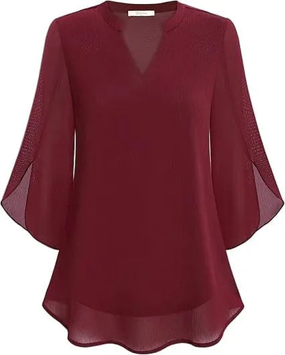 Women’s Split Sleeve V-Neck Chiffon Blouse