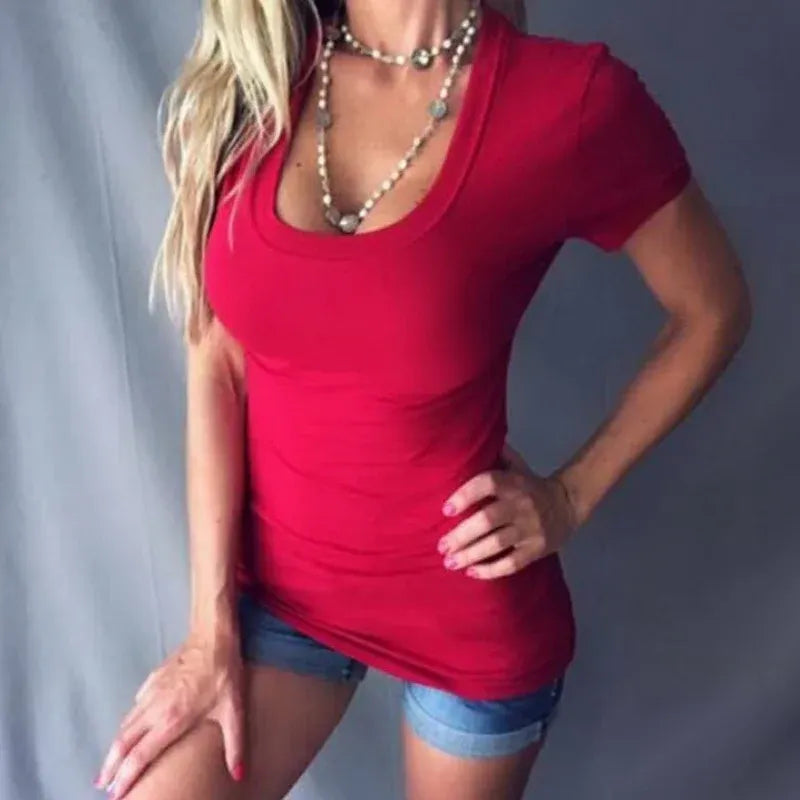 Women’s Fitted V-Neck Short-Sleeve Top