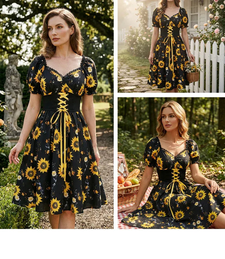 Women's Floral Puff Sleeve Midi Dress