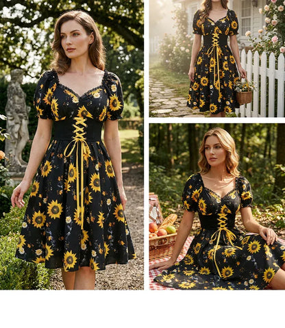 Women's Floral Puff Sleeve Midi Dress