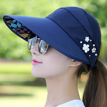 Women’s Foldable Wide Brim Ponytail Sun Hat