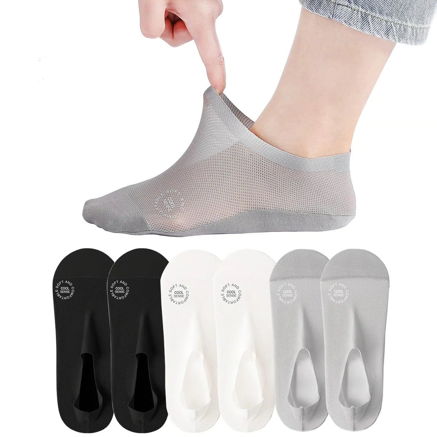 3-Pair Unisex No-Show Grip Socks