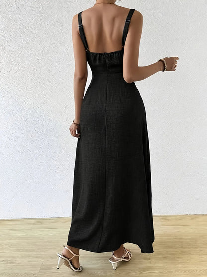 Women's Tie-Front Square Neck Maxi Dress