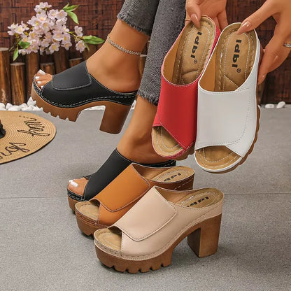 Women’s Open-Toe Platform Block Heel Mule Sandals