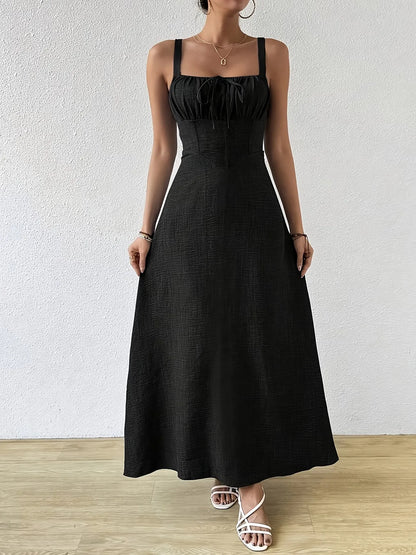 Women's Tie-Front Square Neck Maxi Dress