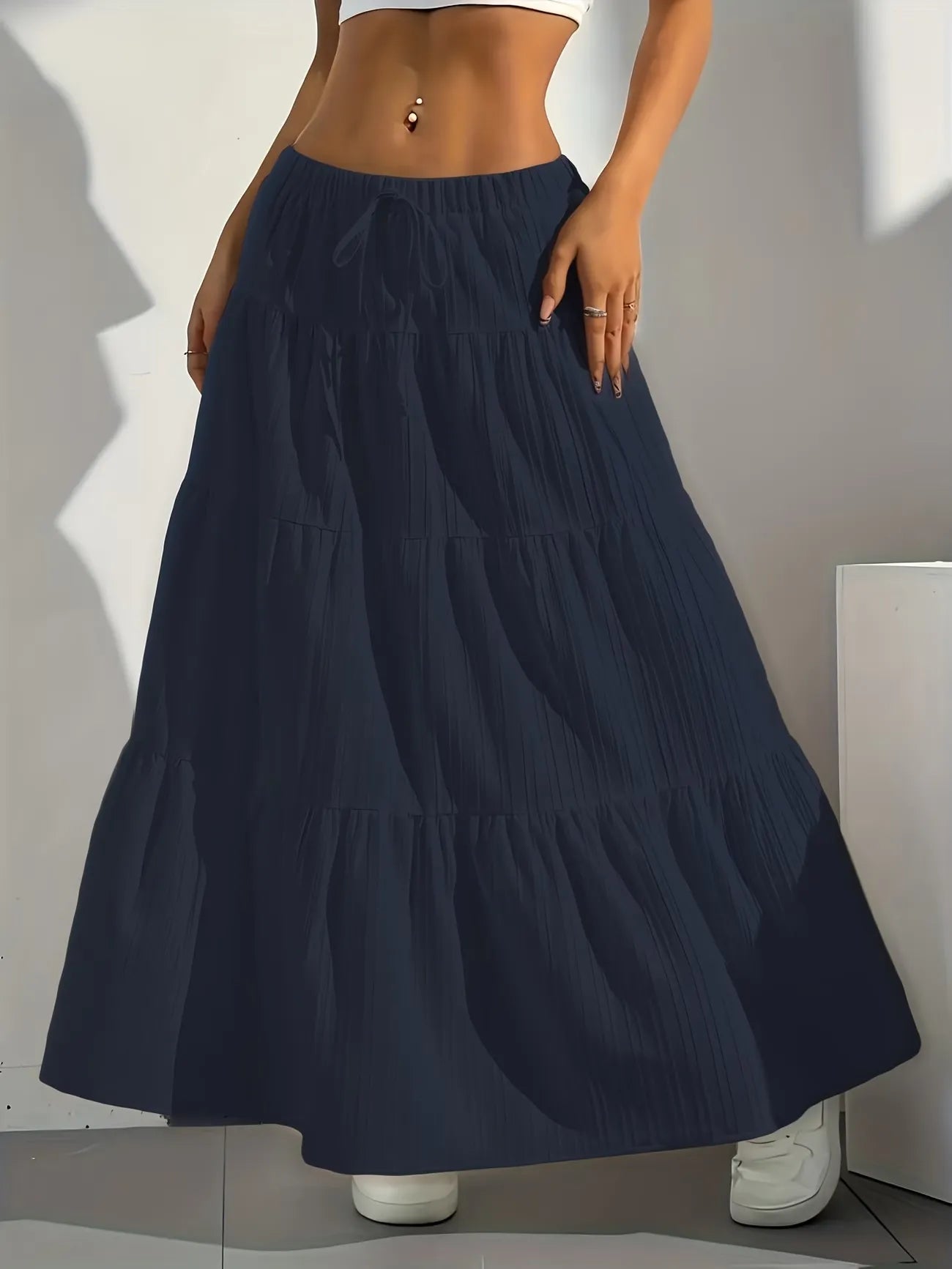 Women's Drawstring Tiered Maxi Skirt