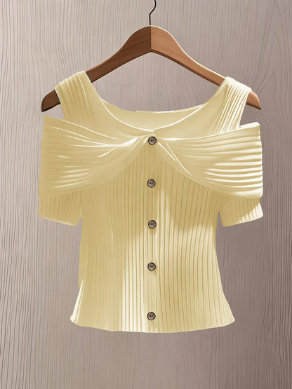Women's Ribbed Off-Shoulder Button Front Slim Fit Top