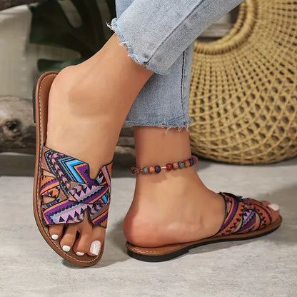 Women’s Printed Crisscross Flat Slide Sandals