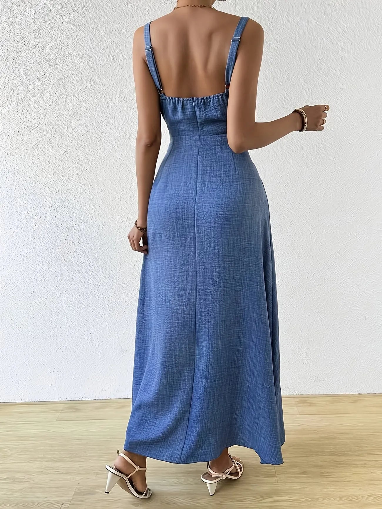 Women's Tie-Front Square Neck Maxi Dress