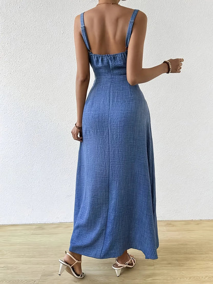 Women's Tie-Front Square Neck Maxi Dress