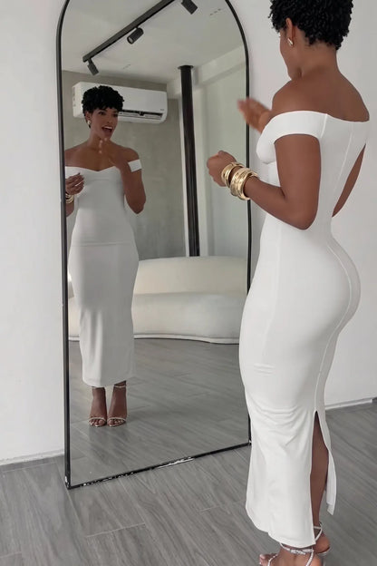 Women’s Off-Shoulder Curve-Hugging Maxi Dress