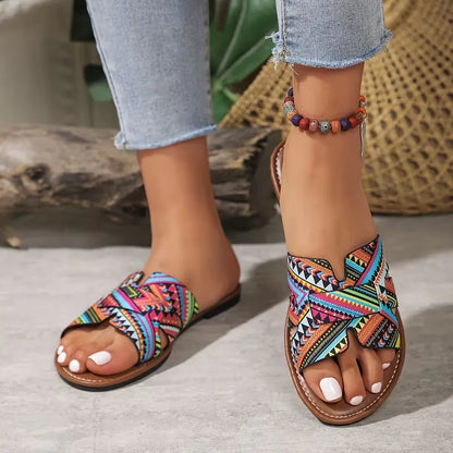 Women’s Printed Crisscross Flat Slide Sandals