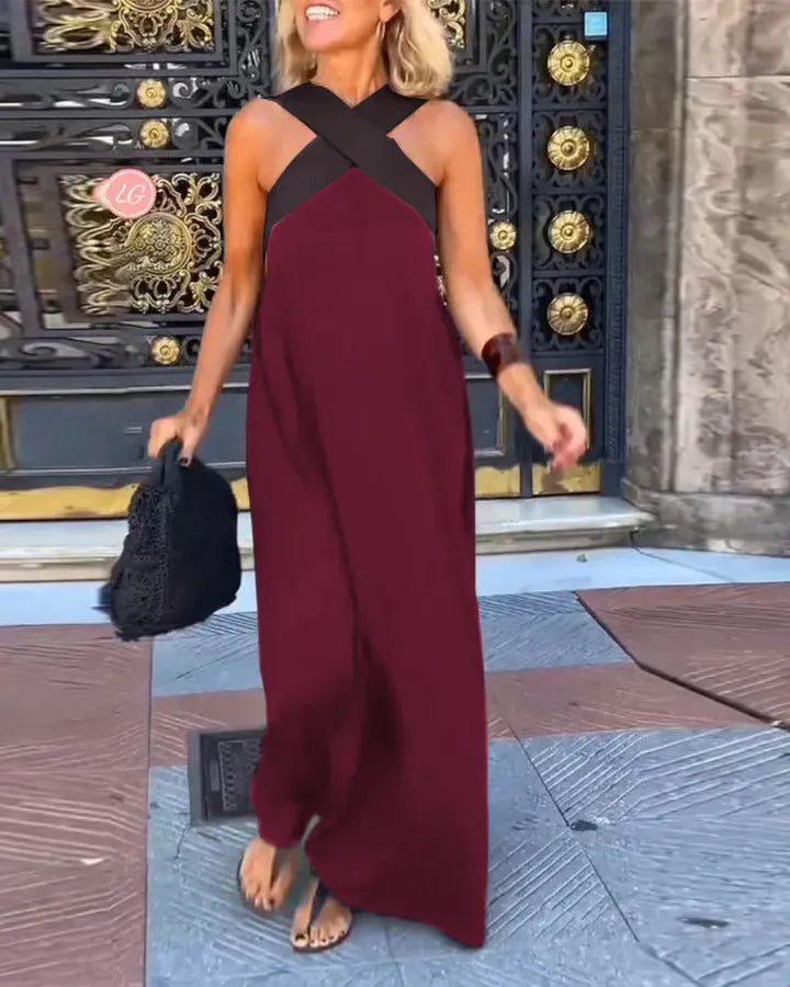 Women's Cross Halter Neck Wide Leg Jumpsuit
