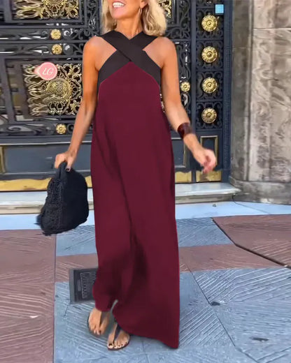 Women's Cross Halter Neck Wide Leg Jumpsuit