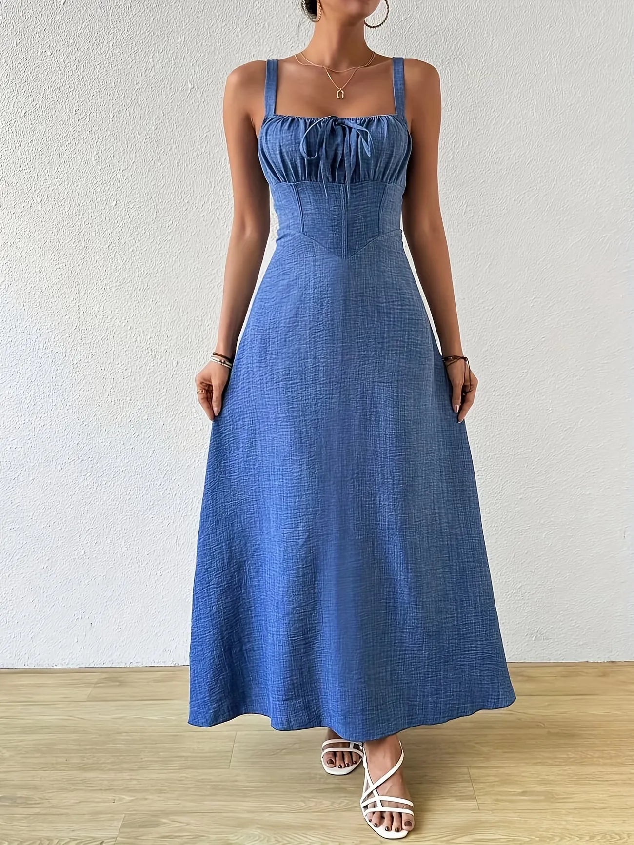 Women's Tie-Front Square Neck Maxi Dress