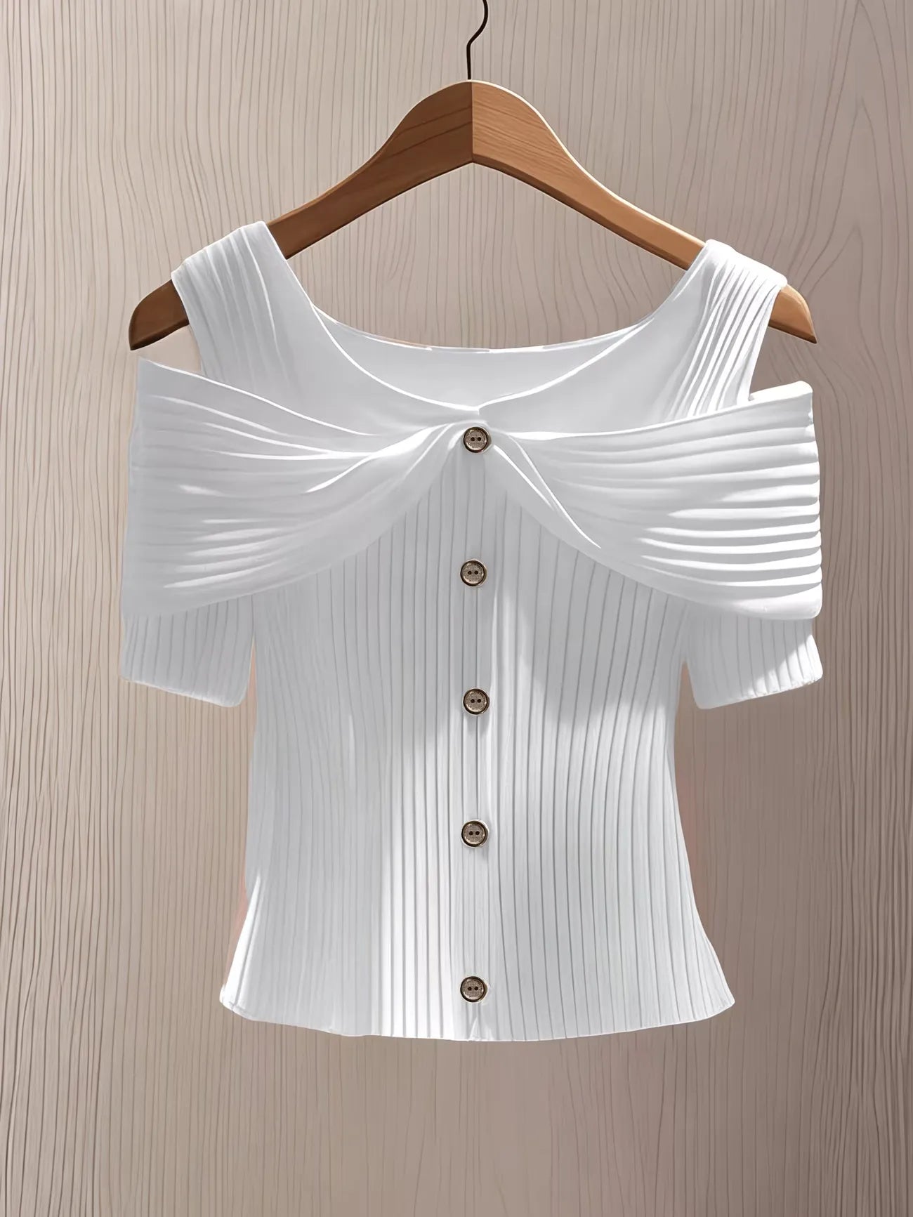 Women's Ribbed Off-Shoulder Button Front Slim Fit Top