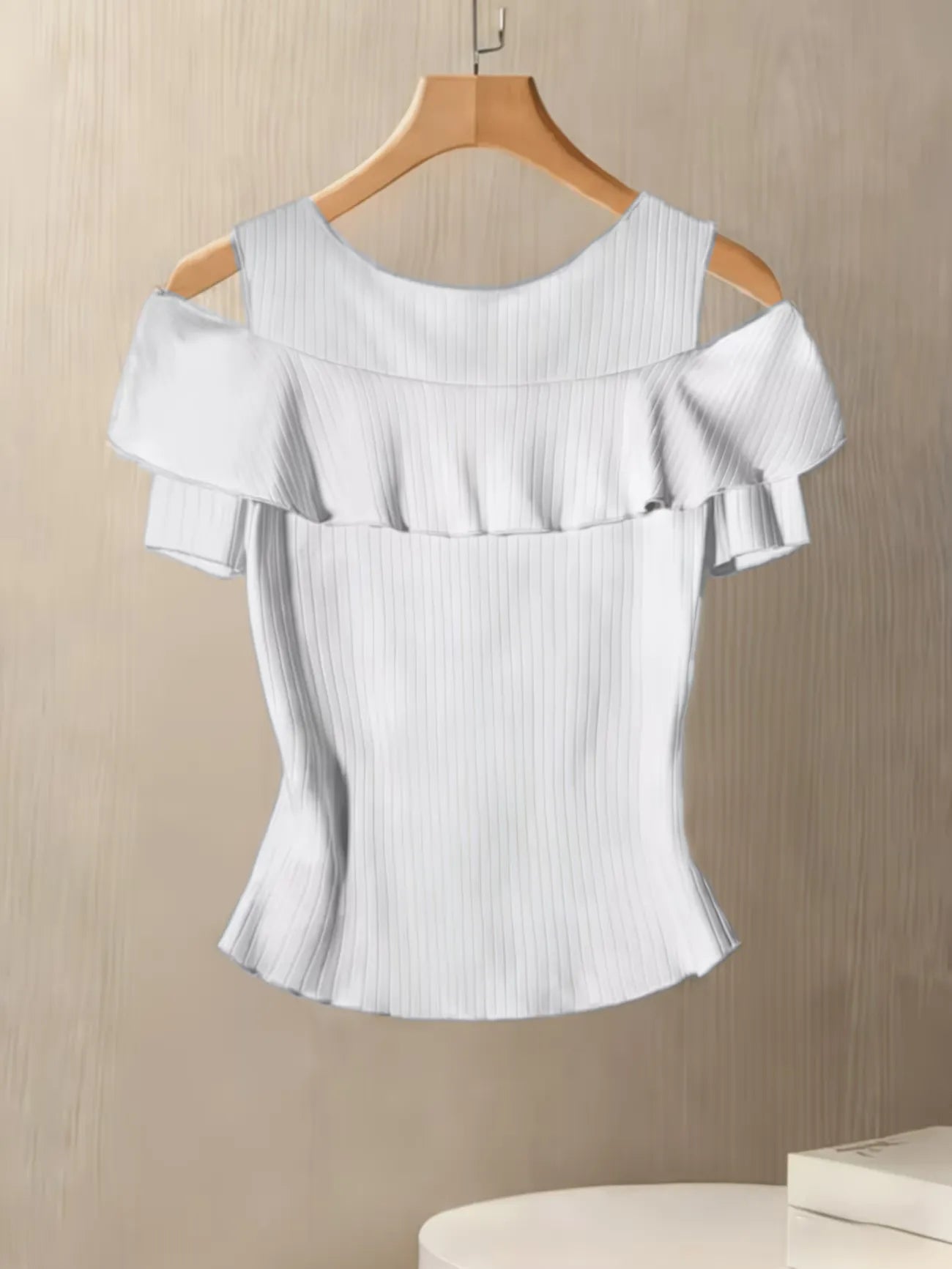 Women's Ribbed Off-Shoulder Button Front Slim Fit Top