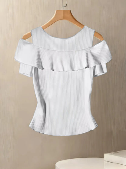 Women's Ribbed Off-Shoulder Button Front Slim Fit Top