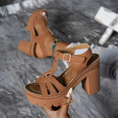 Women’s T-Strap Platform Block Heel Sandals