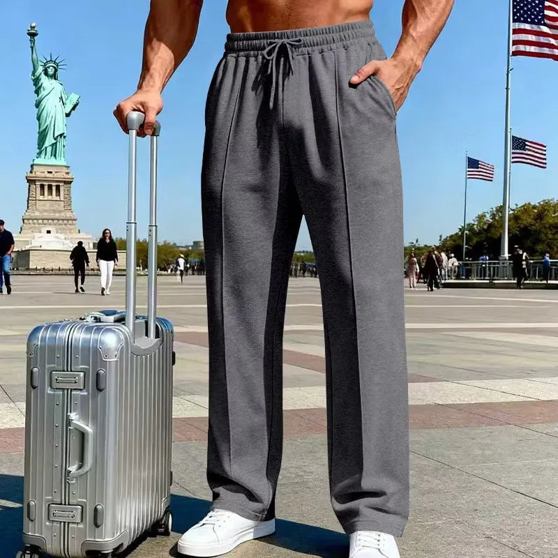 Men's Elastic Waist Straight Leg Drawstring Pants