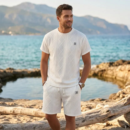 Men’s Textured Short-Sleeve Shirt and Shorts Set