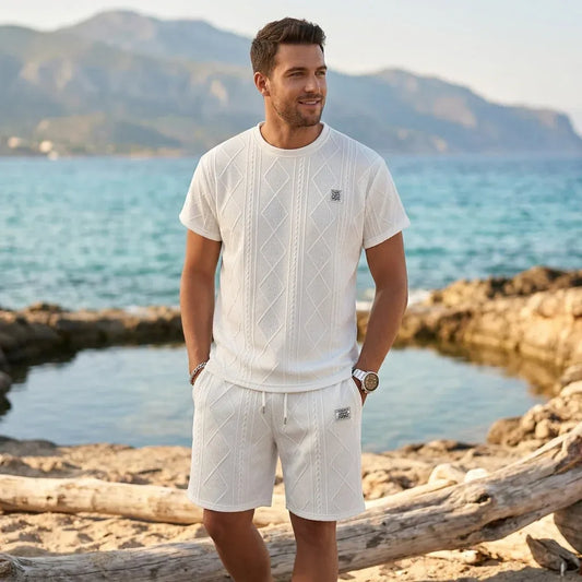 Men’s Textured Short-Sleeve Shirt and Shorts Set