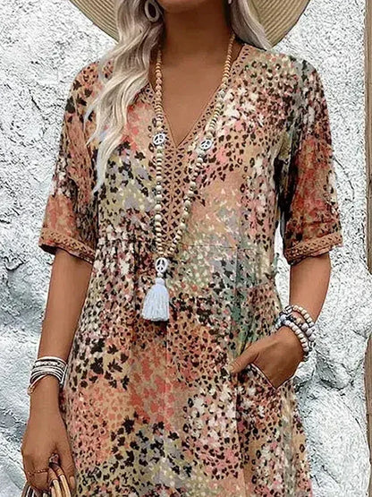Women’s Printed V-Neck Relaxed Midi Dress