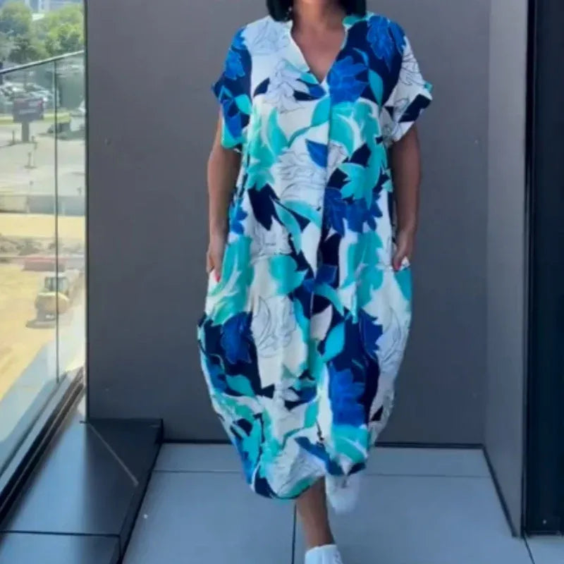Women's Floral Print Button Front Maxi Dress