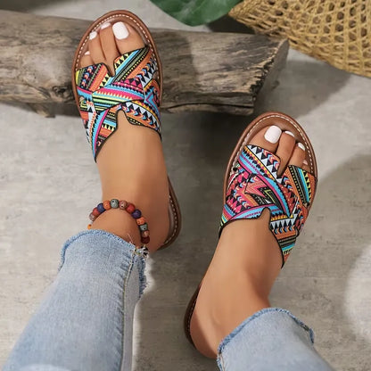 Women’s Printed Crisscross Flat Slide Sandals