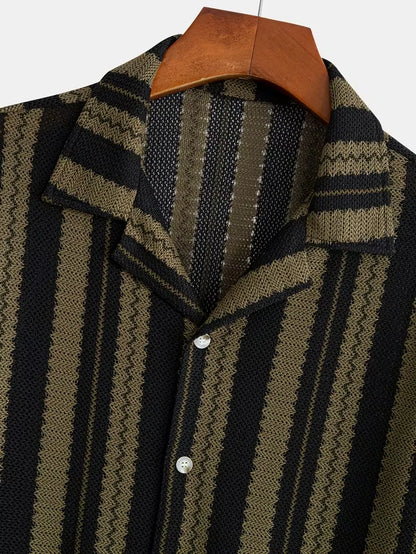 Men's Striped Button-Down Camp Collar Shirt