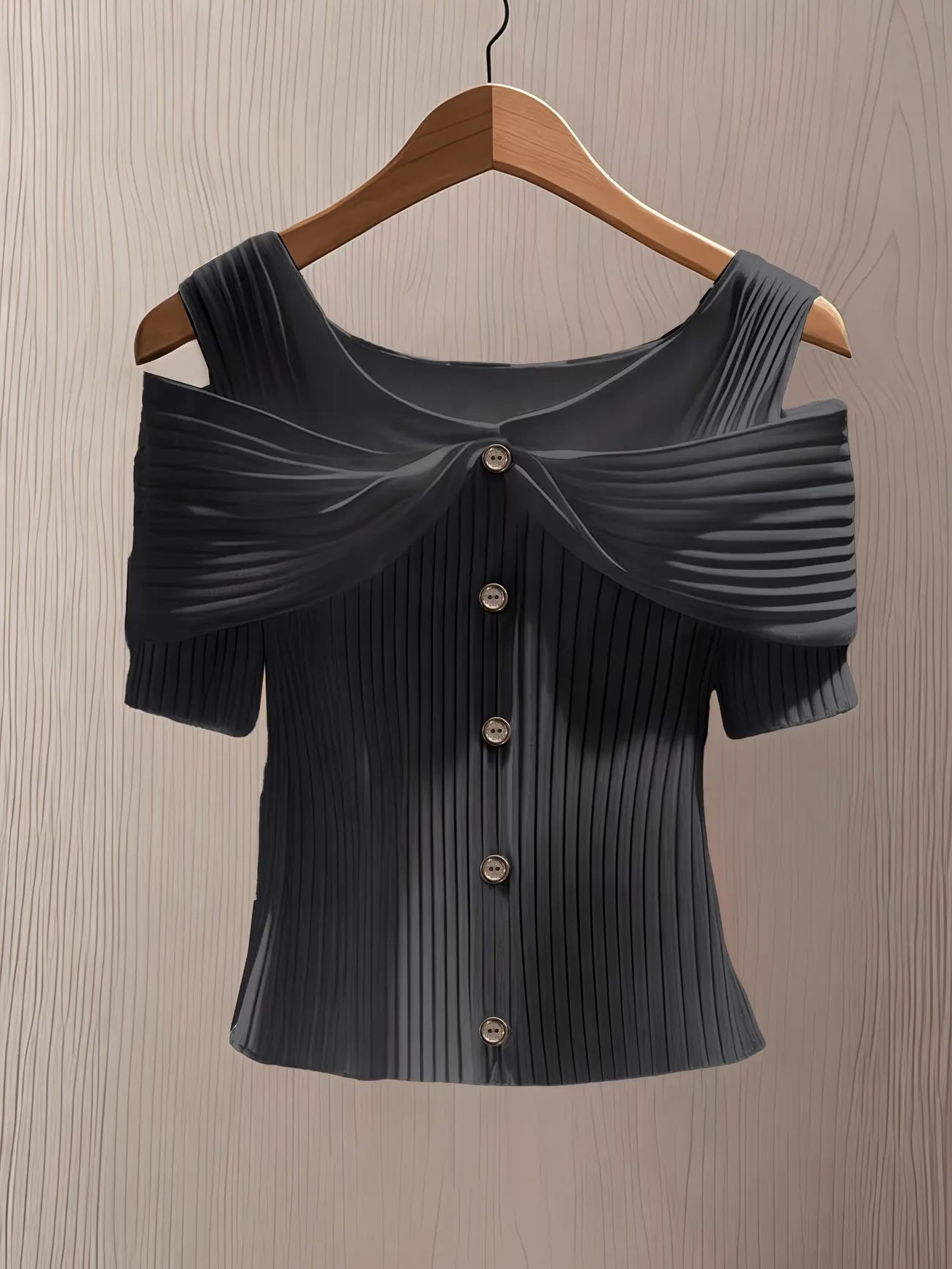 Women's Ribbed Off-Shoulder Button Front Slim Fit Top