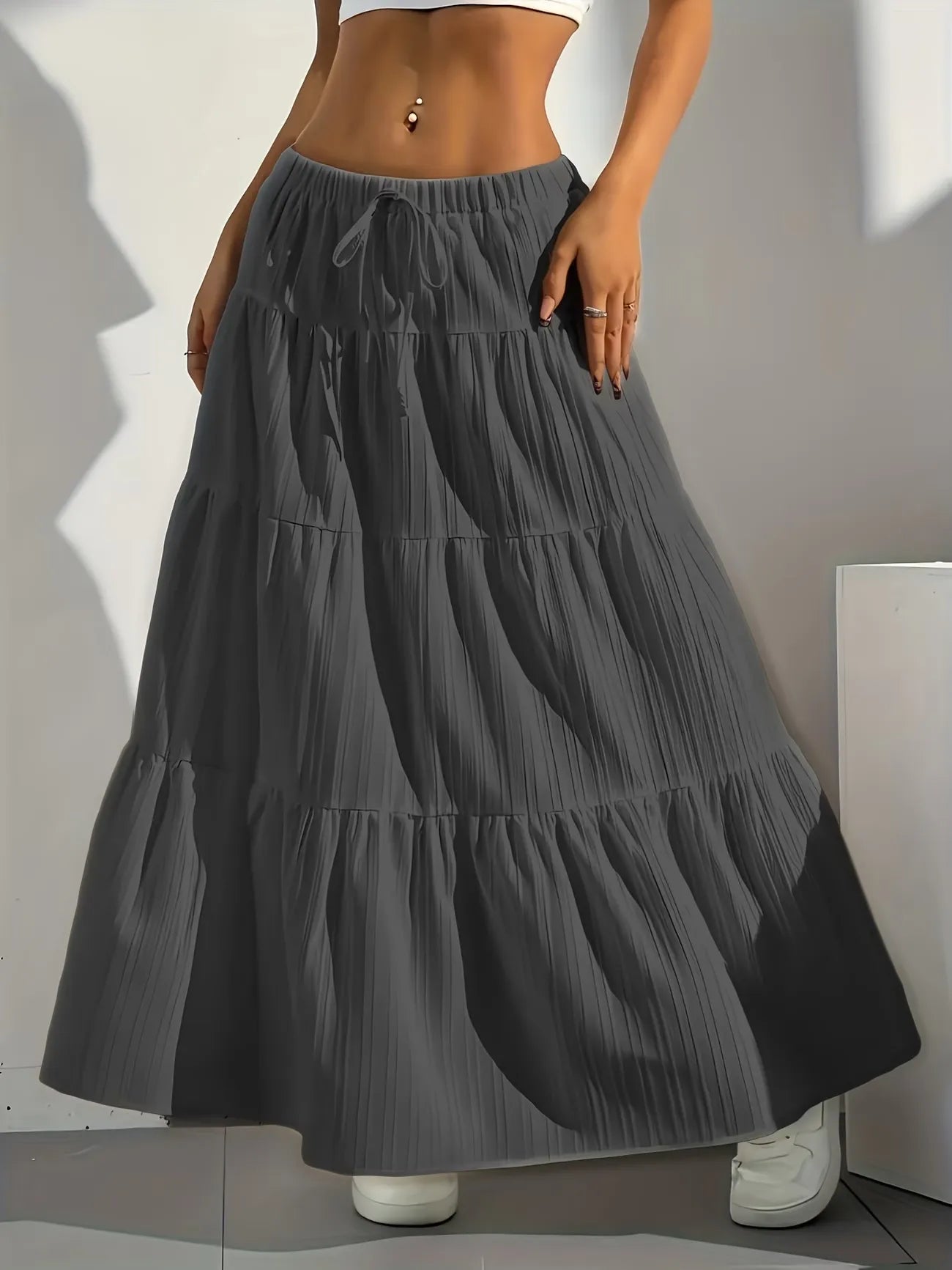 Women's Drawstring Tiered Maxi Skirt