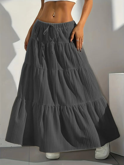 Women's Drawstring Tiered Maxi Skirt