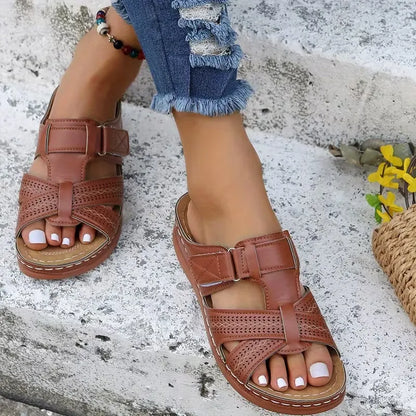 Women’s Hook-and-Loop Cross-Strap Comfort Slide Sandals