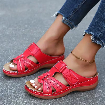 Women’s Hook-and-Loop Cross-Strap Comfort Slide Sandals