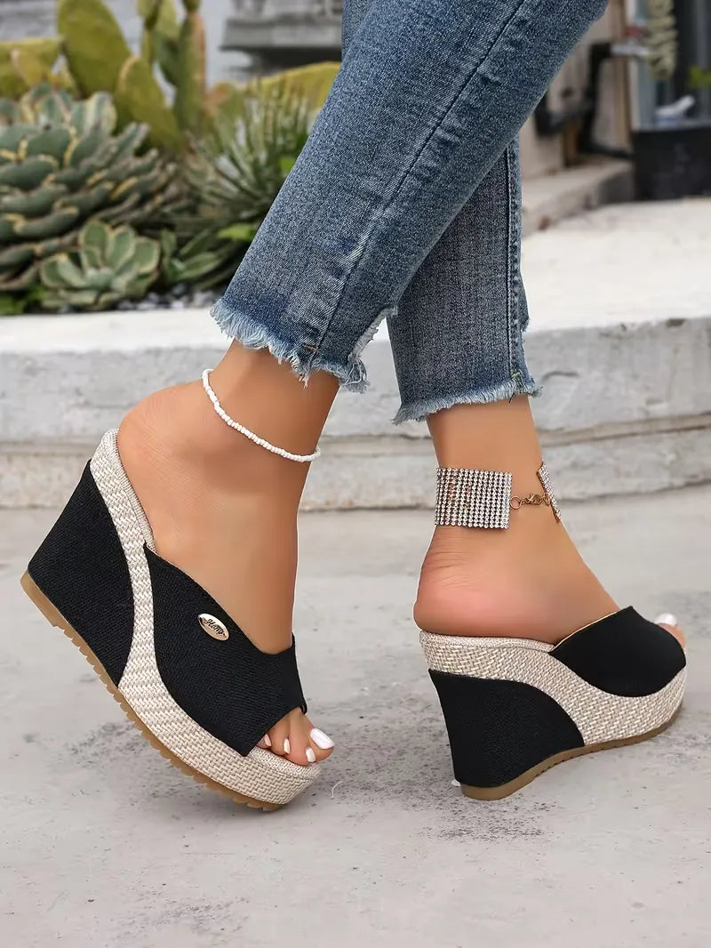 Women’s Peep-Toe Wedge Mule Sandals